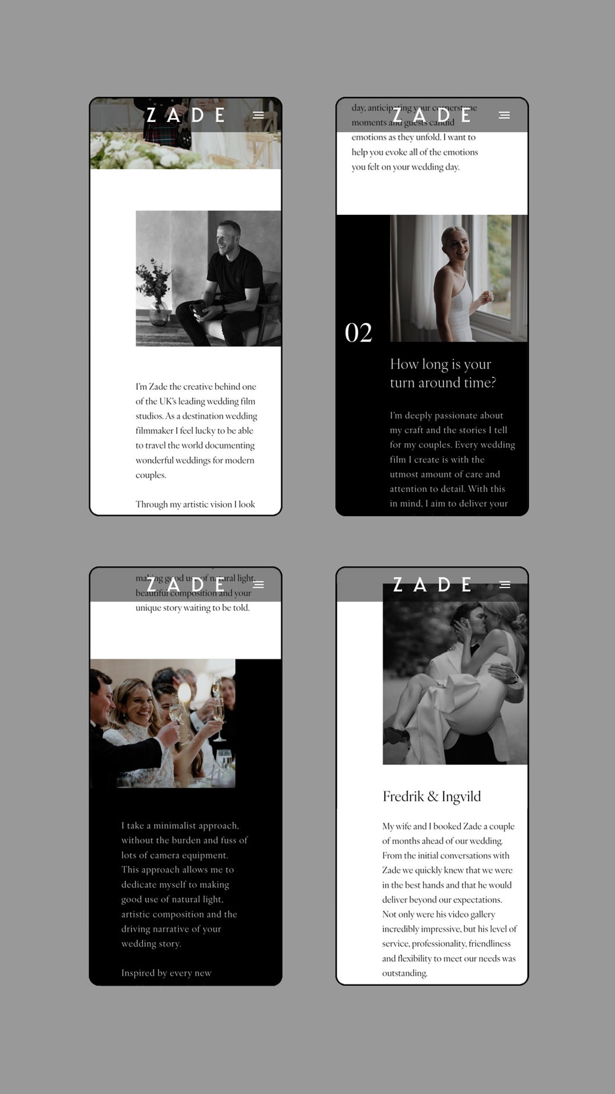 Zade Film Co. Mobile web design + direction by Superfried design studio, Manchester.