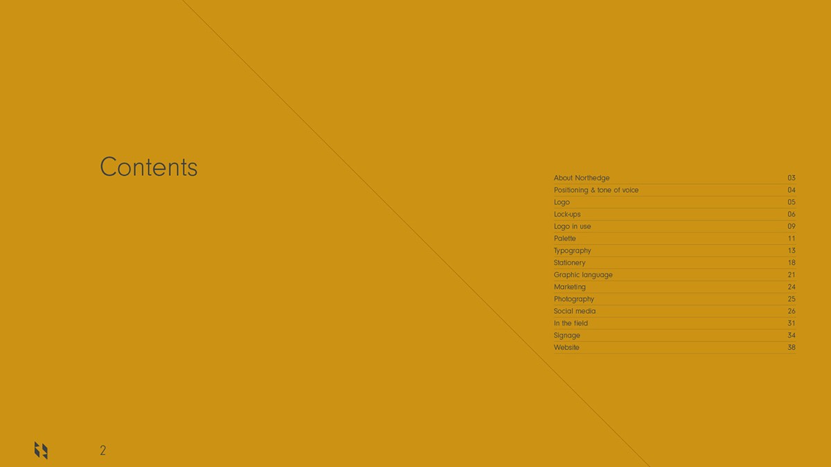 Northedge Architecture. Brand guidelines contents page. Identity by design studio Superfried. Manchester.