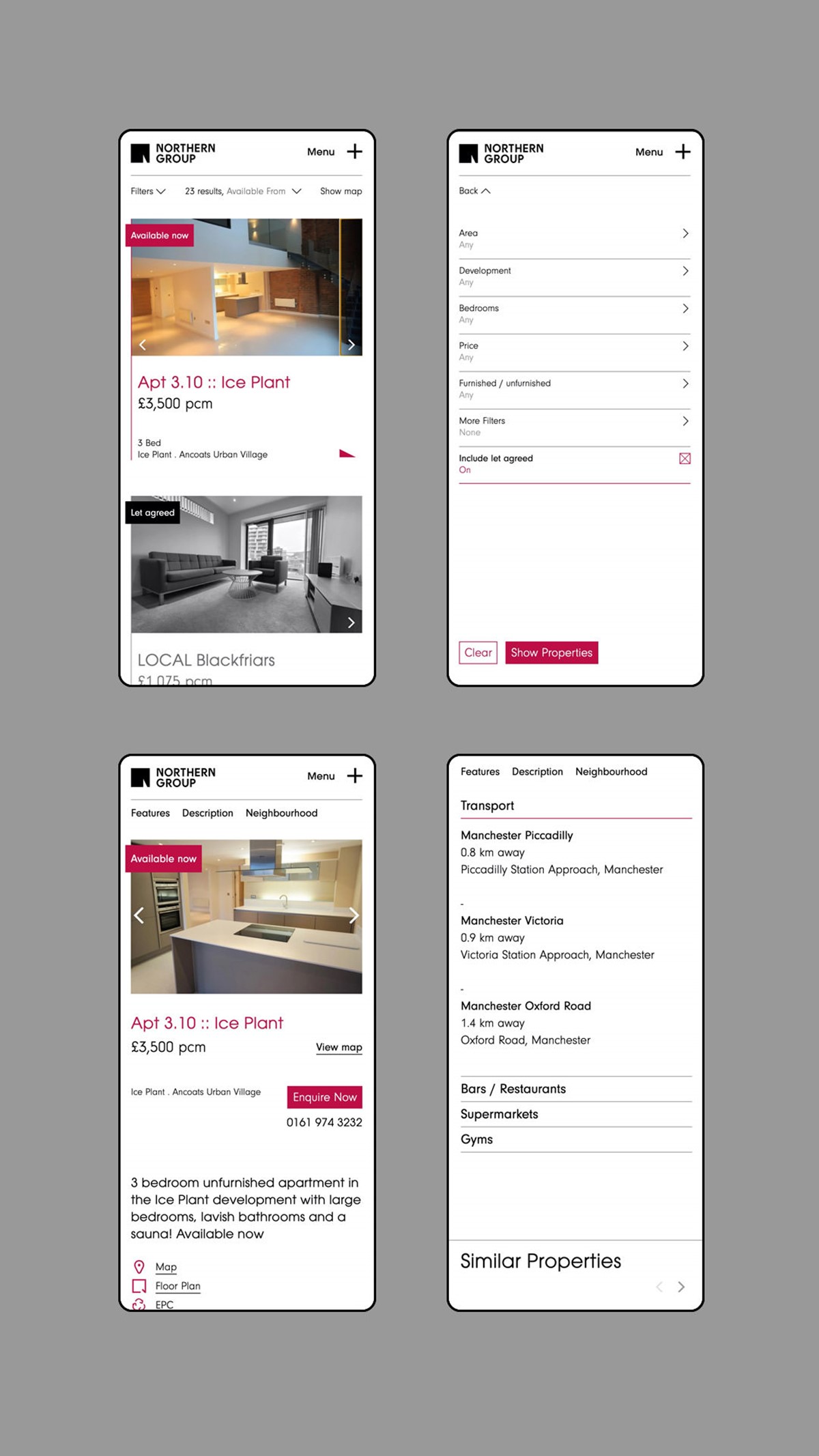 Northern Group. Mobile website search pages. Design by Superfried. Developed by HiFi.