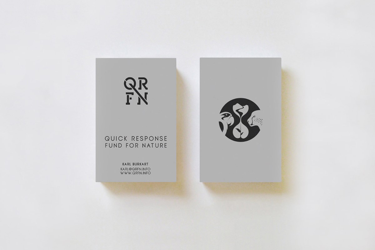 QRFN. Quick Response Fund for Nature – Business card mock-up. Brand identity design by Superfried. 
