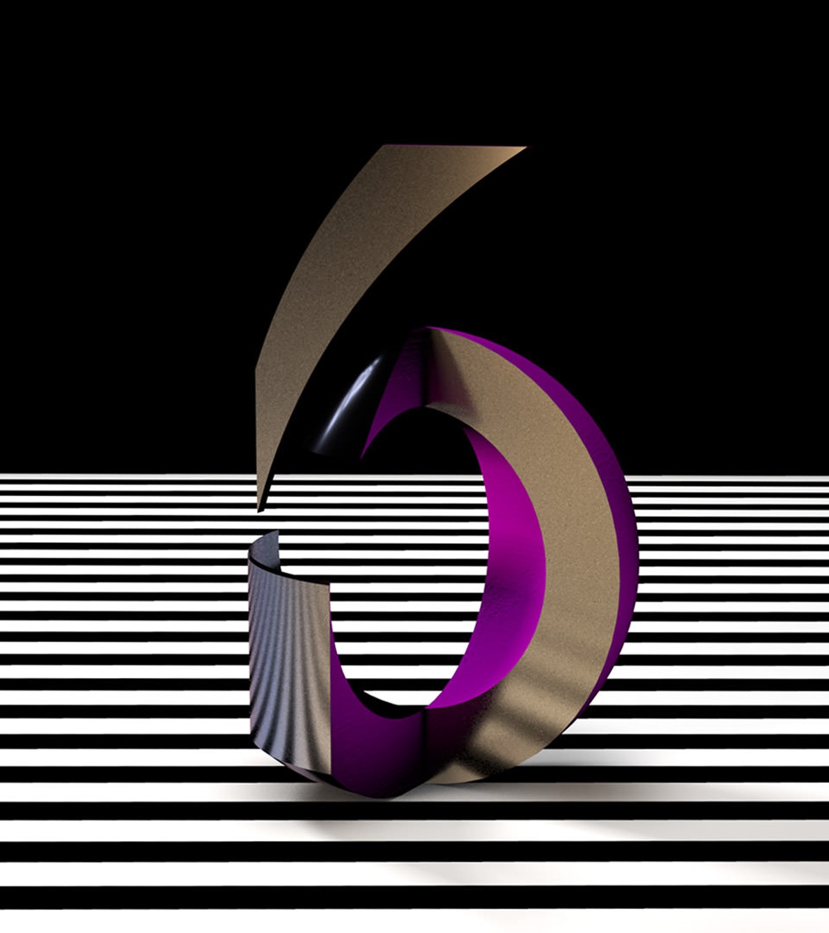 Klaws. Experimental bespoke numerals. 3D number 6. Typography design by Superfried.