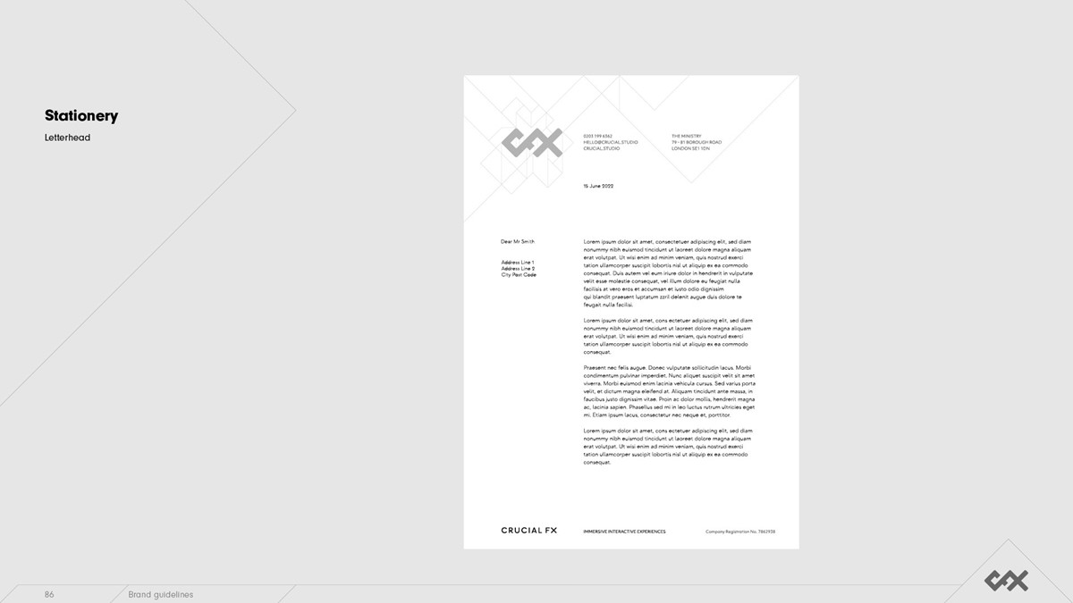 Crucial FX. Letterhead by design studio Superfried. Manchester.