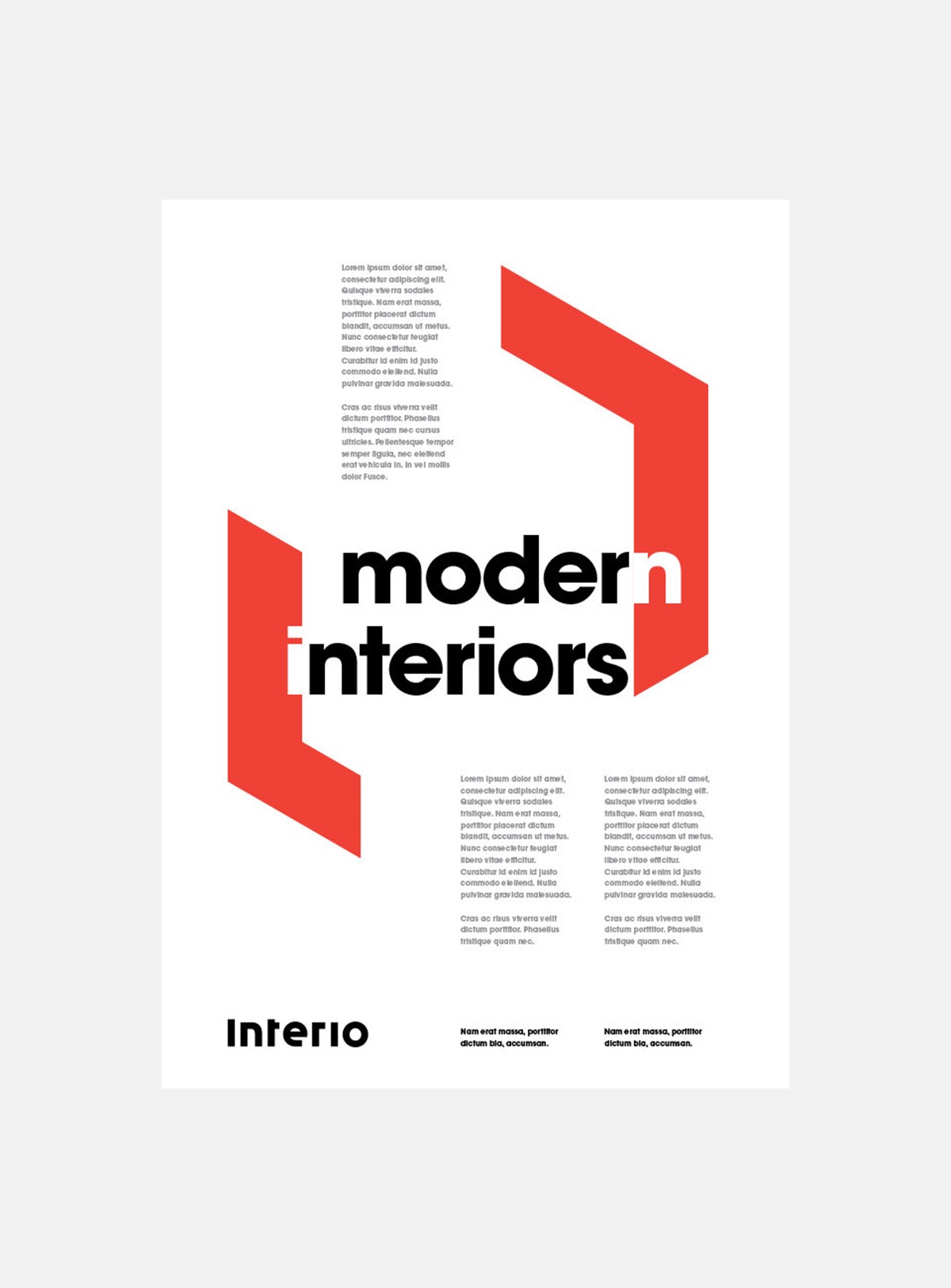 Interio. Brochure layout mock-up. Typographic brand identity design by Superfried.