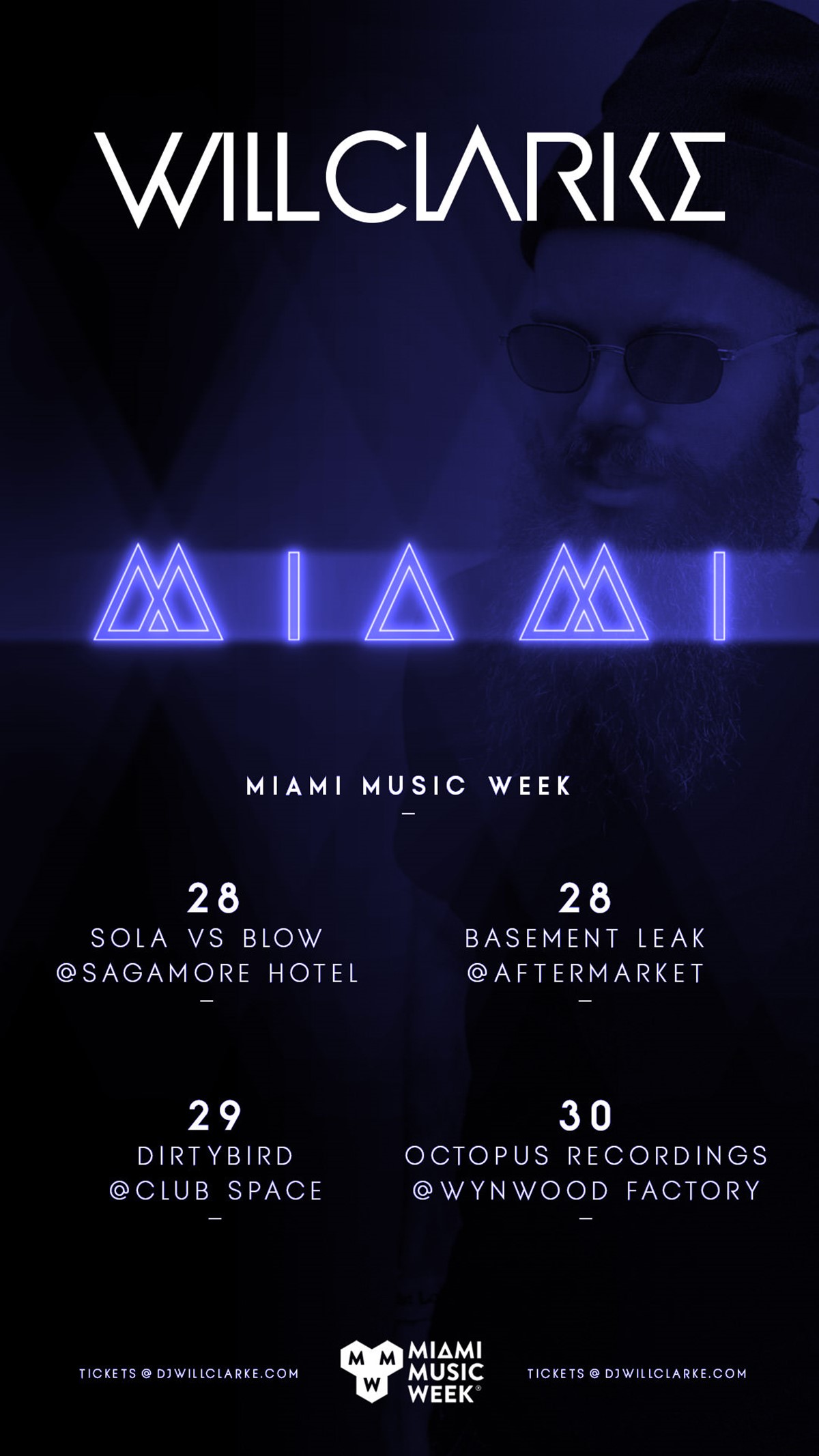 Will Clarke. Miami Music Week. Instagram stories digital promo. Brand identity design by Superfried.