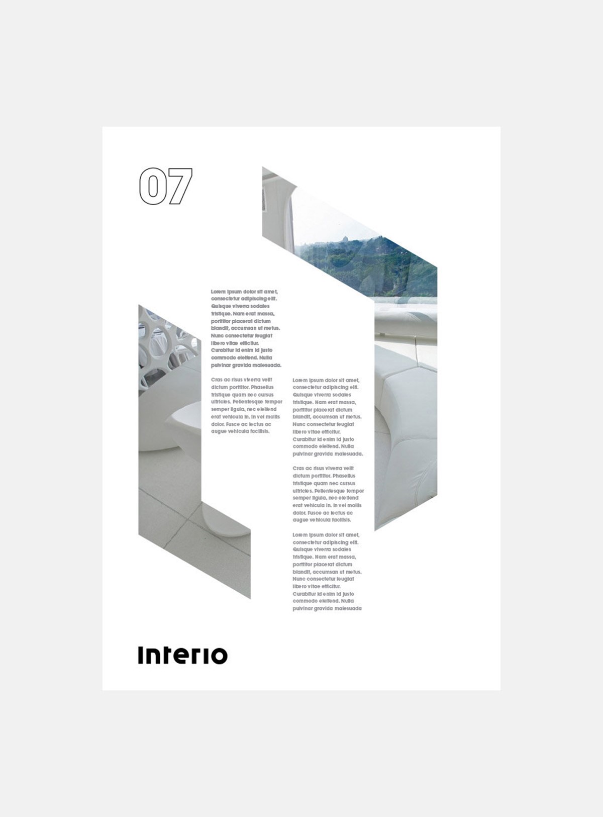 Interio. Brochure layout mock-up. Brand identity design by Superfried.