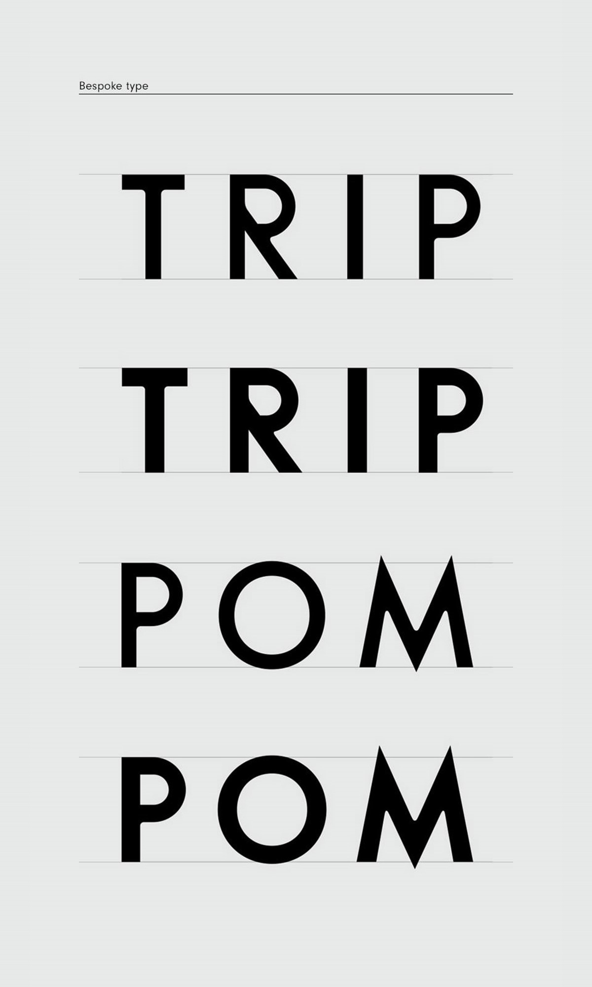 TRIPOM. Brand guidelines – bespoke logotype close-up. Identity design by Superfried.