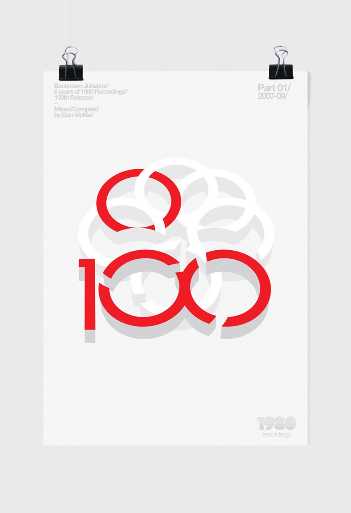 1980 Recordings. 100 releases album poster artwork. Brand identity design by Superfried.