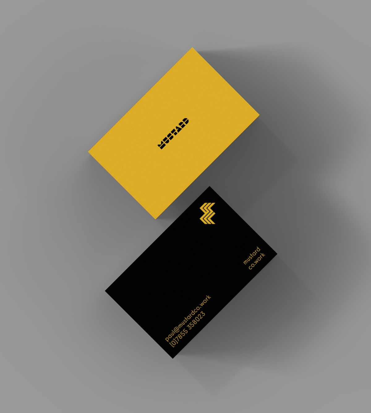 Mustard Coworking. Business card mock-up. Brand identity design by Superfried. Manchester.