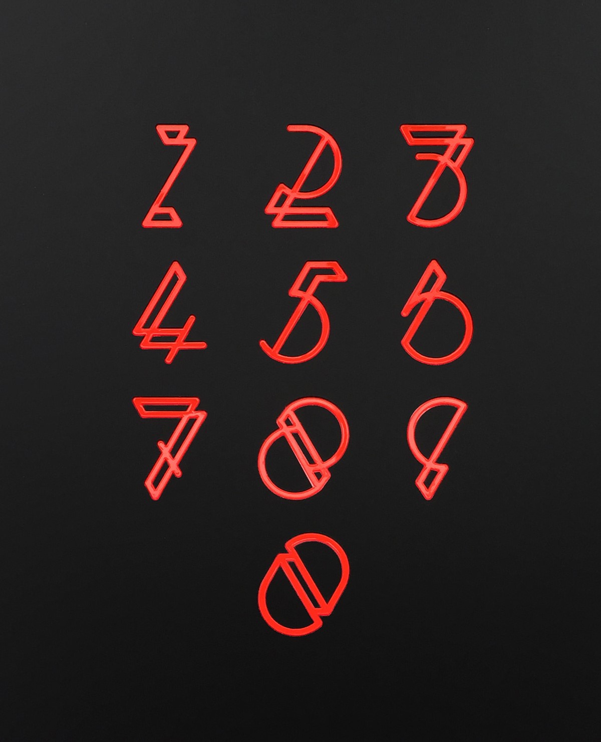 Flex. Fred Aldous. Experimental laser cut numerals back lit. Typography design by Superfried.