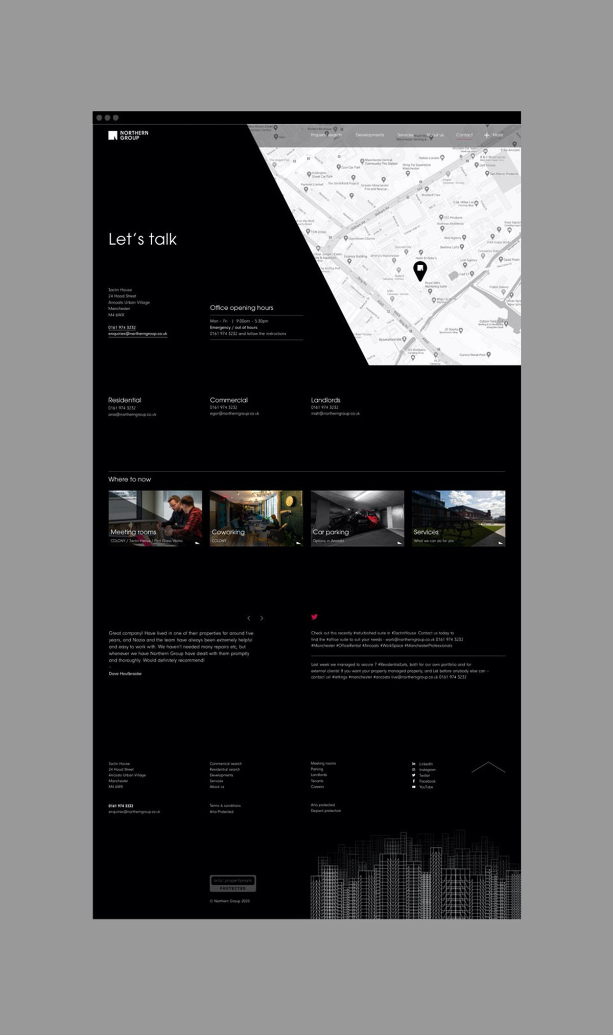Northern Group. Website. Contact page. Design by Superfried. Developed by HiFi.