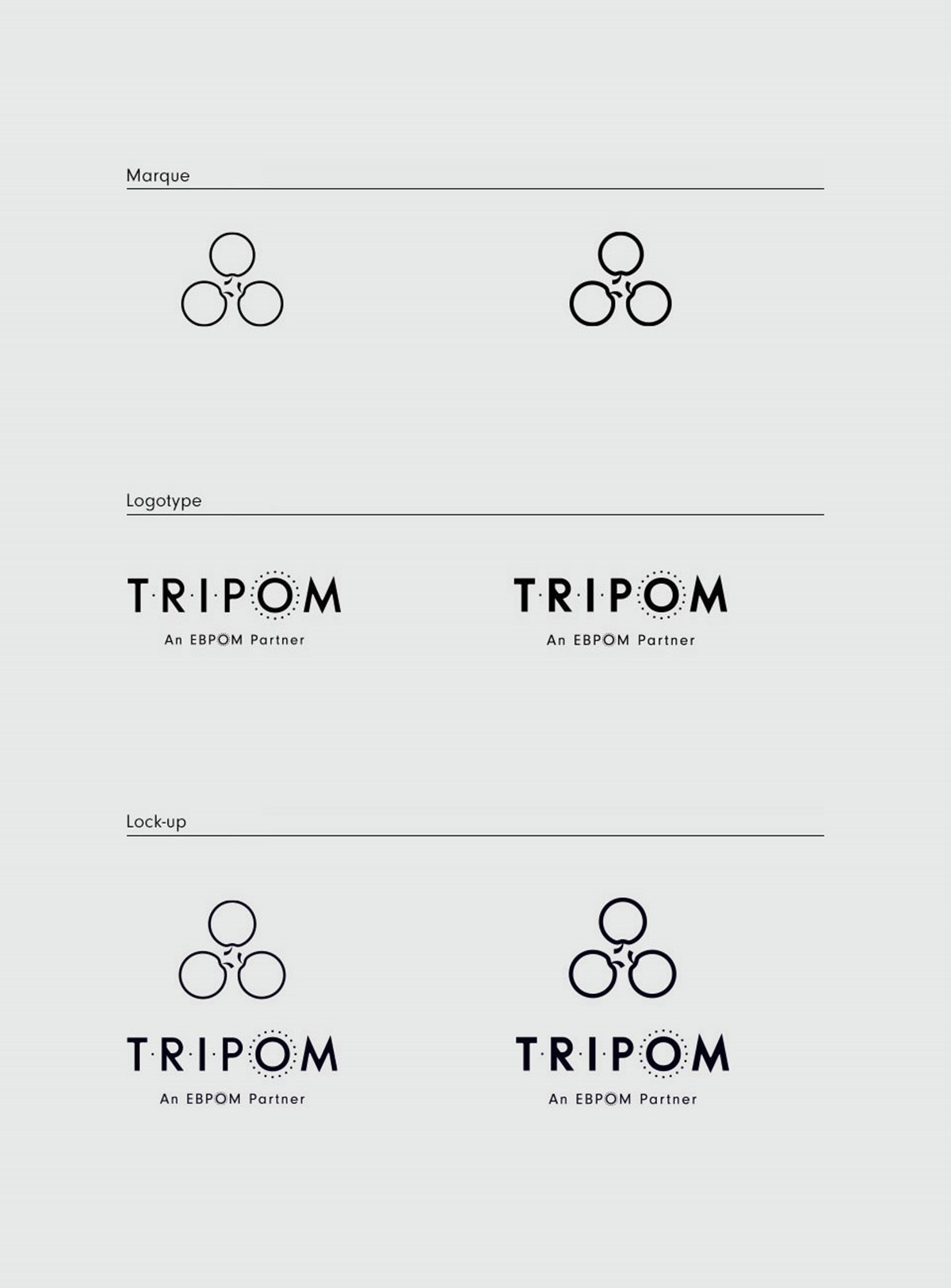 TRIPOM. Logo variations. Brand identity design by Superfried.