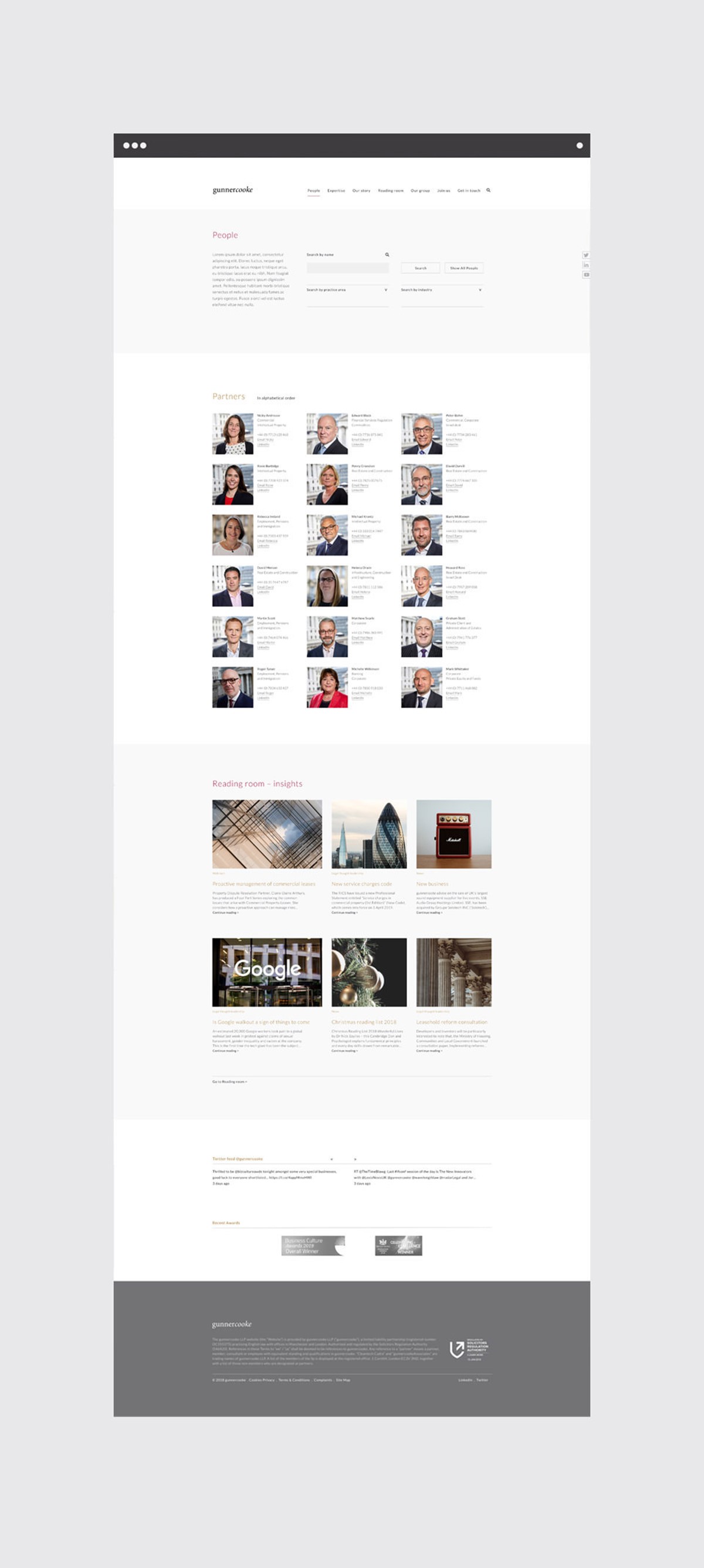 Gunnercooke. Law firm. Consultant search page. Website design by Superfried.