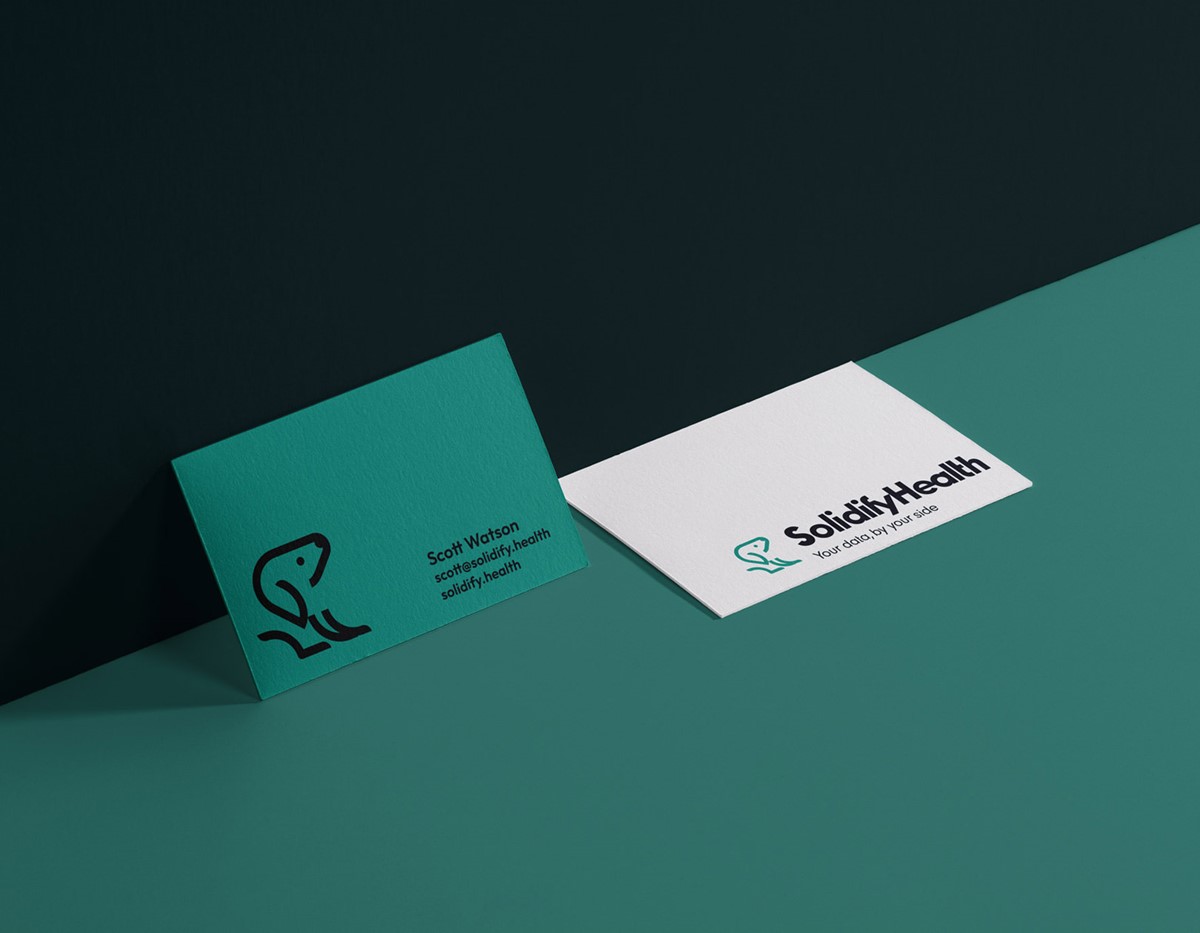 Solidify Health. Business card mock-up by design studio Superfried. Manchester.