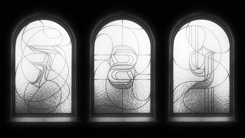 BLK LTR type experiment re-visited. Stain glass windows. Numerals designed by Superfried.