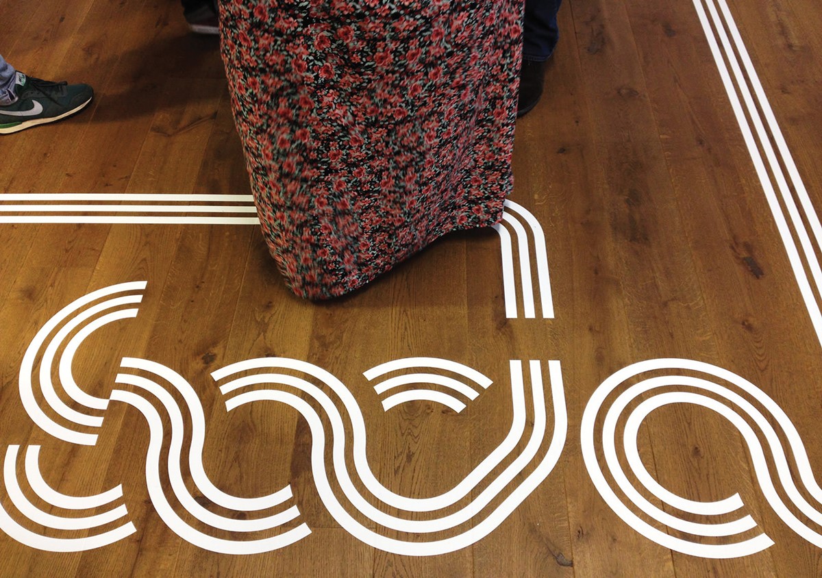 OMD Social Media Week. Wayfinding, typographic identity floor vinyls. Design by Superfried.