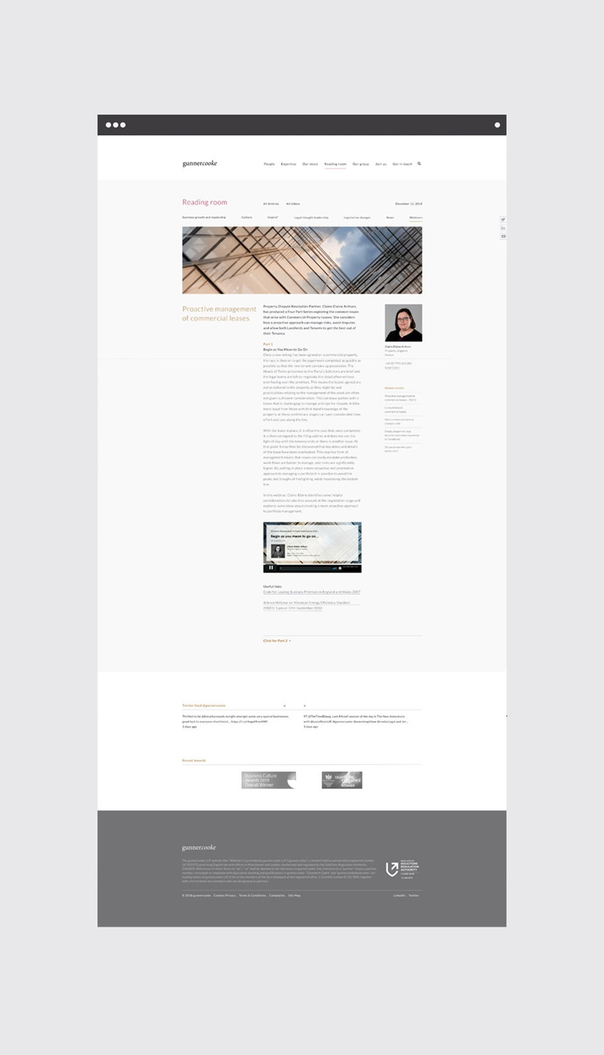 Gunnercooke. Law firm. Reading room page. Website design by Superfried.