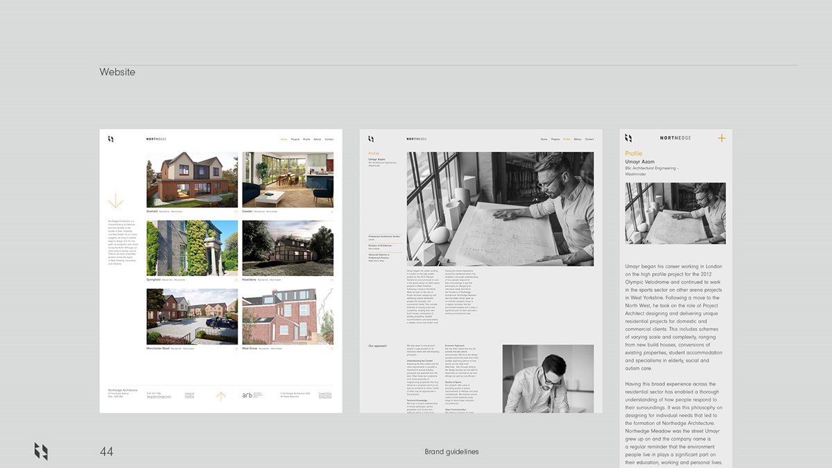 Northedge Architecture. Website page layouts by design studio Superfried. Manchester.