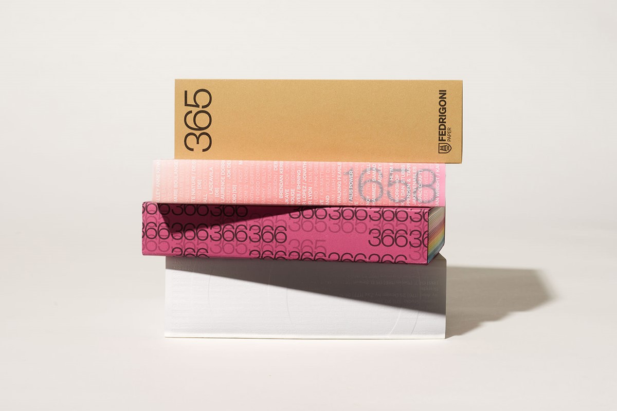 Fedrigoni 365 calendar. 4 editions stacked promo shot, featuring Superfried design studio.