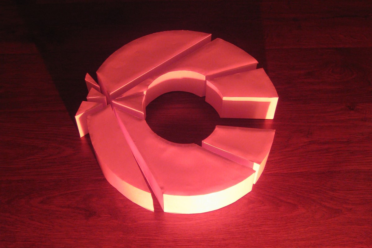 Cut a Rug. Paper craft 3D style C logo with red lighting. Designed and created by Superfried. Manchester.