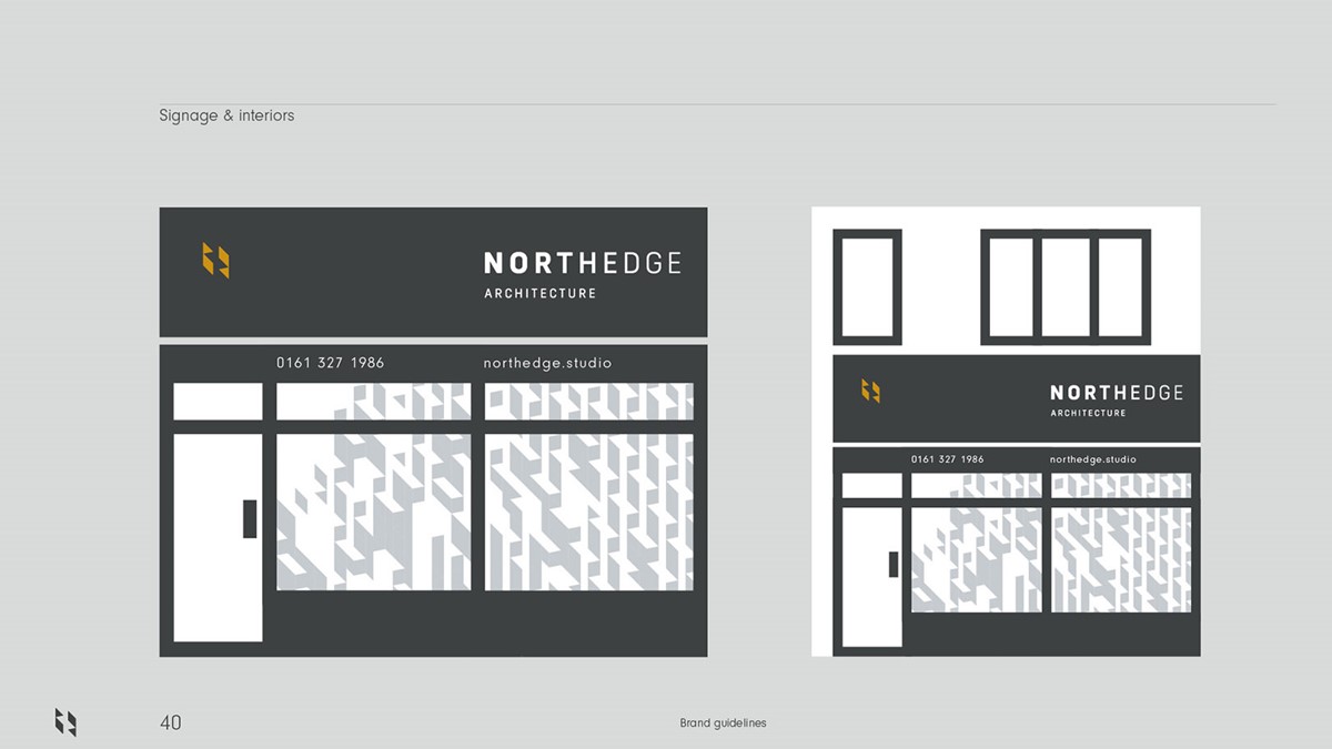 Northedge Architecture. Shop-front mock-up. Brand identity by design studio Superfried. Manchester.