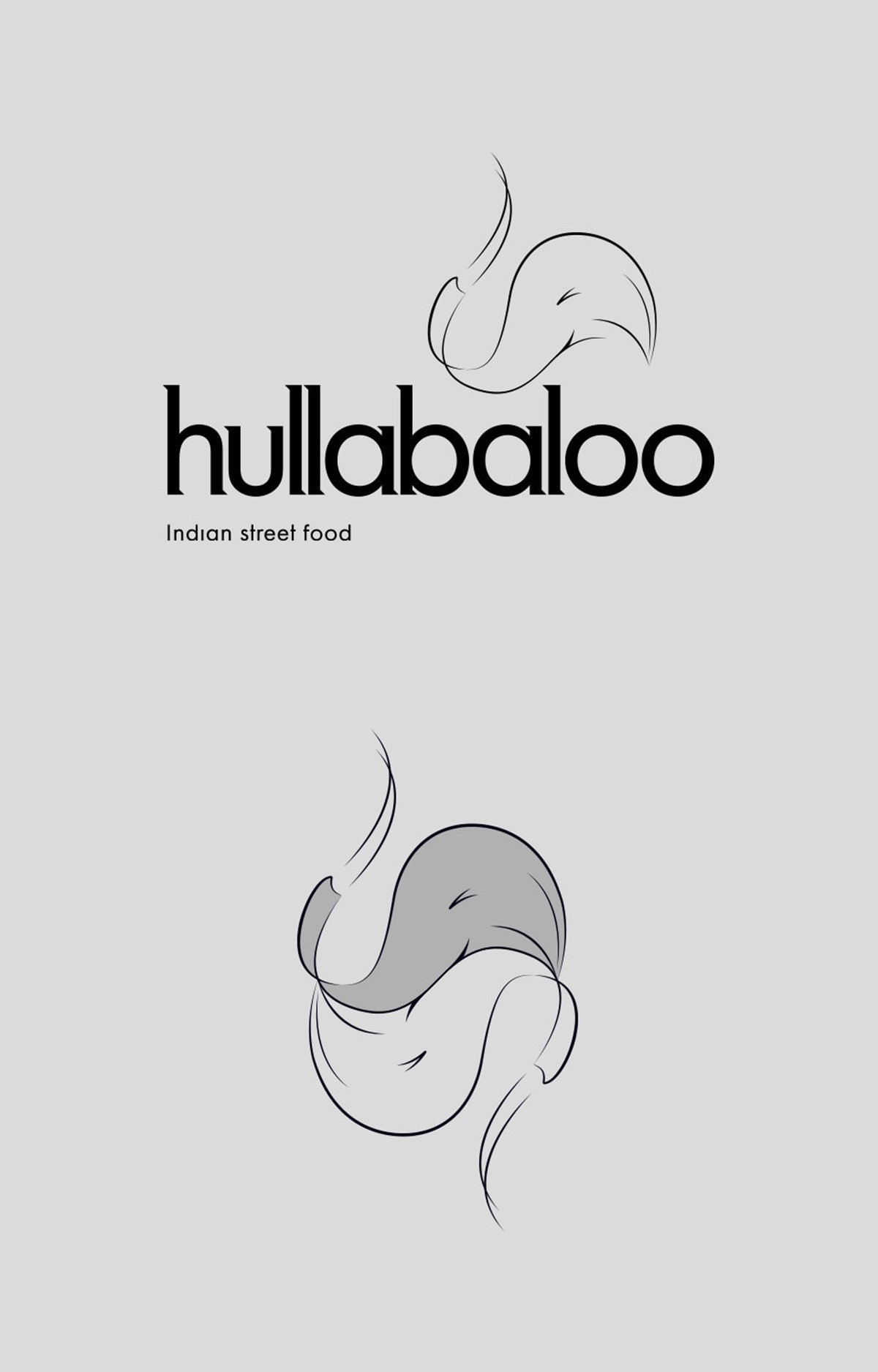 Hullabaloo. Indian Street Food. Elephant logo and lock-up. Brand identity design by Superfried.