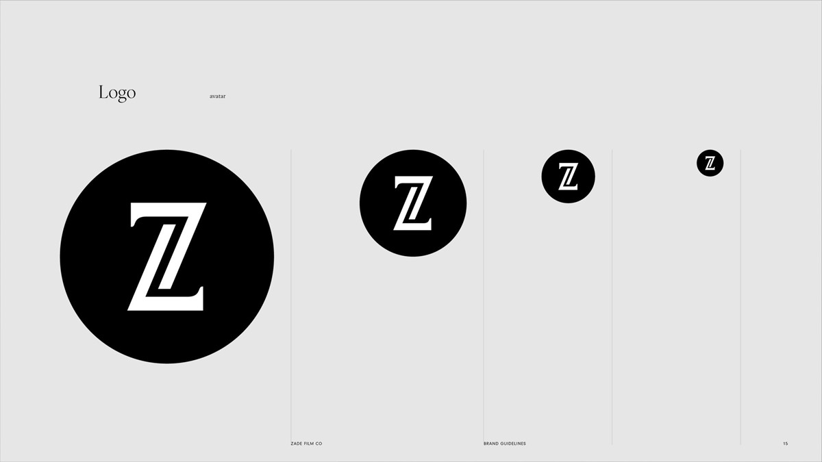 Zade Film Co. Logo avatar scale test by Superfried design studio, Manchester.