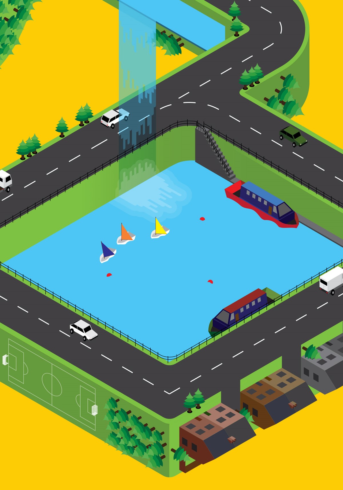 Your Dsposal isometric illustration - close-up detail of lake. Brand identity by Superfried.