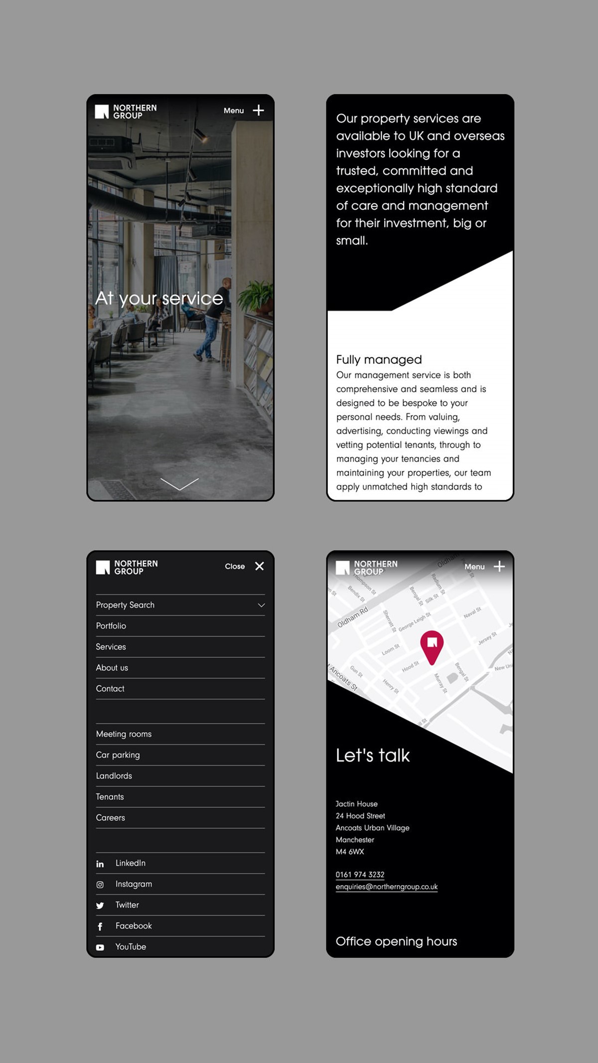 Northern Group. Website mobile pages. Design by Superfried. Developed by HiFi.