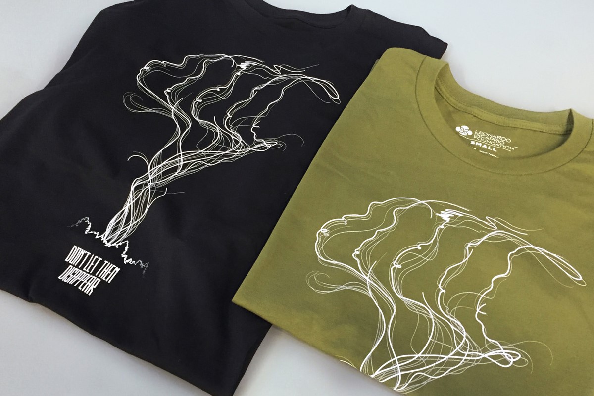 Screen printed t-shirts featuring illustration of apes emerging from deforestation smoke for the Don't Let Them Disappear campaign. Client: Jane Goodall Institute and DiCaprio Foundation.