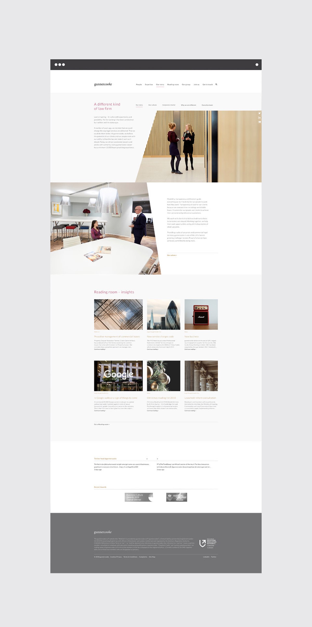 Gunnercooke. Law firm. About page. Website design by Superfried.