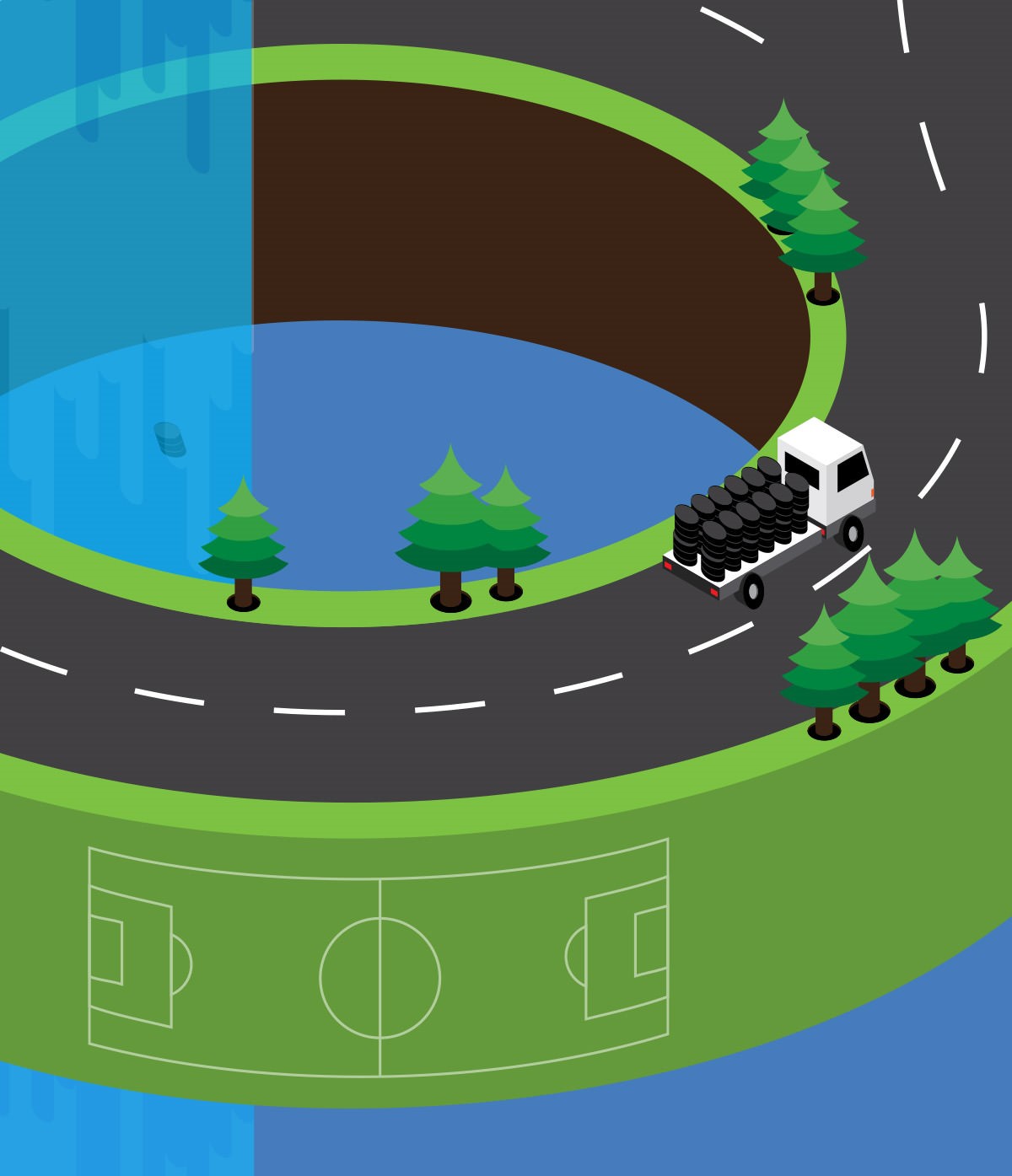 Dsposal. Isometric illustration. Close up detail of the football pitch. Created by Superfried.