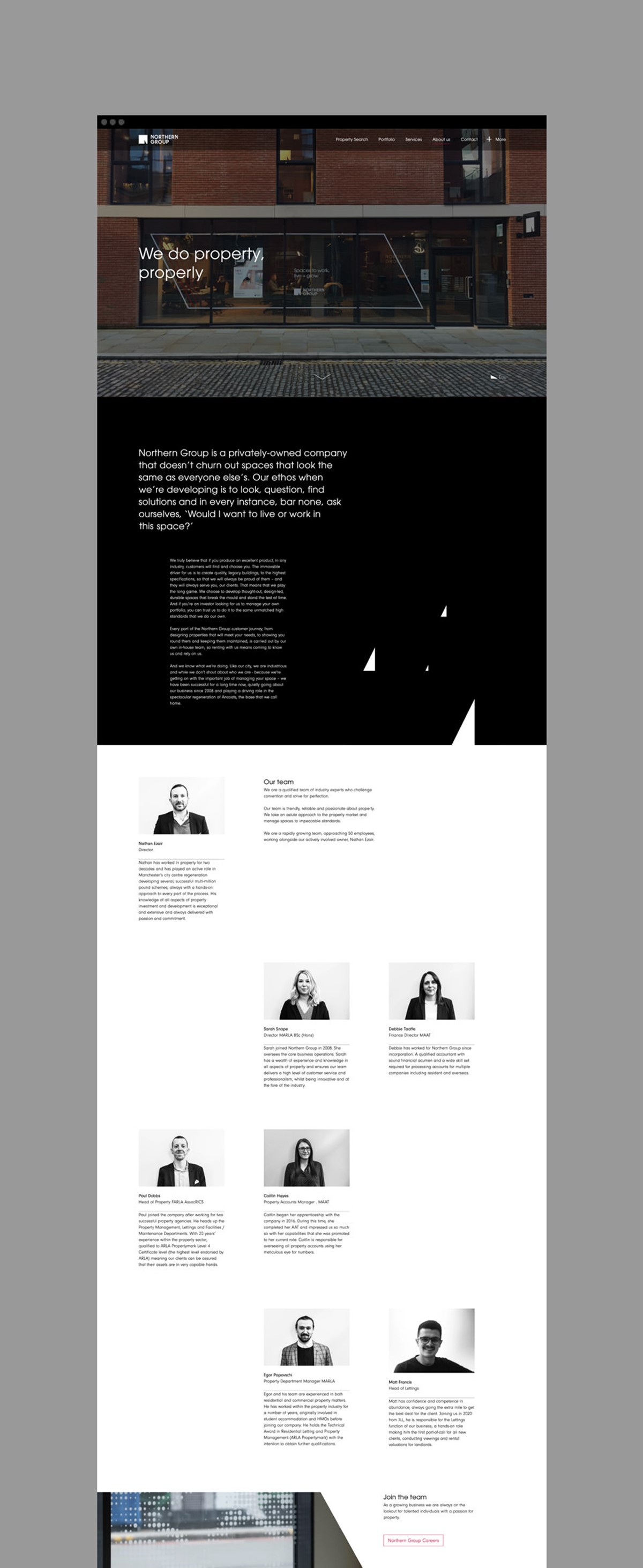 Northern Group. Website about page. Design by Superfried. Developed by HiFi.