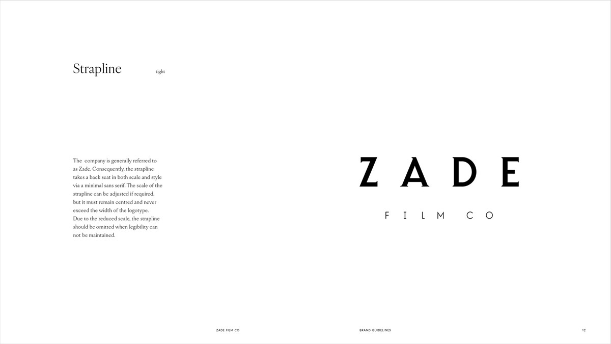 Zade Film Co. Logotype & strap lock-up v1 guidelines by Superfried design studio, Manchester.