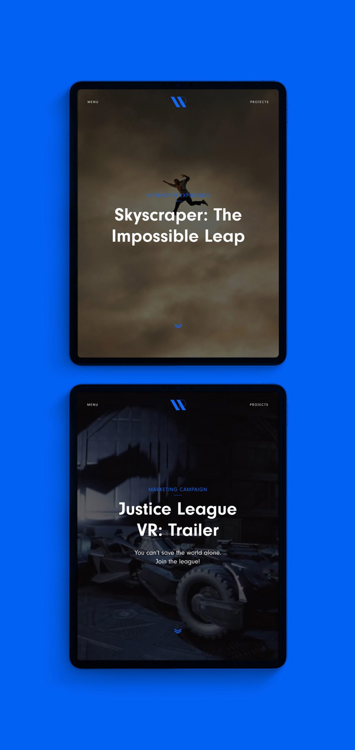 Create VR. Website designed by Superfried featured on iPads.