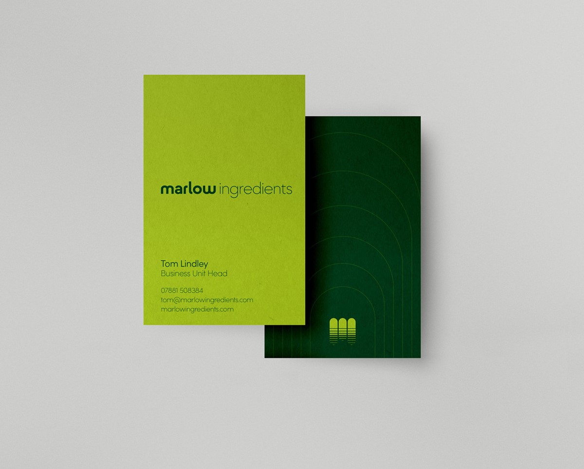 Marlow Ingredients. Business card mock-up by Superfried design studio, Manchester.