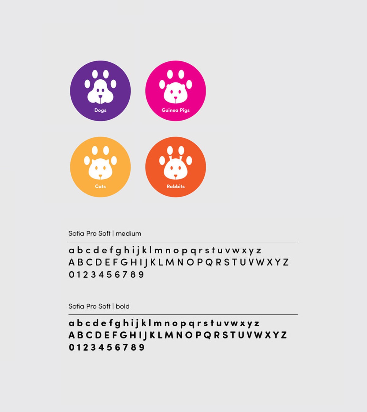 4 Legged Friends brand identity styles featuring logos and font selection. Design by Superfried.