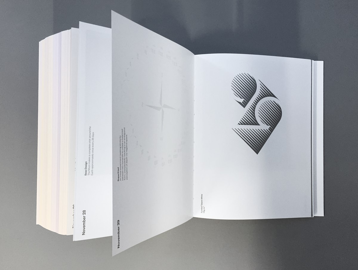 Fedrigoni 365 2019. Bespoke typography spread – 29 – in book designed by Superfried.
