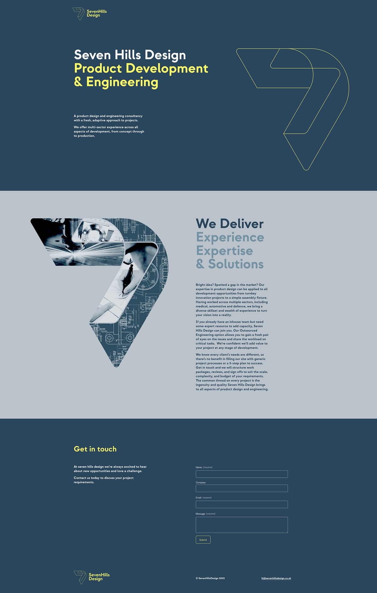 Seven Hills Design. Website homepage by design studio Superfried. Manchester.