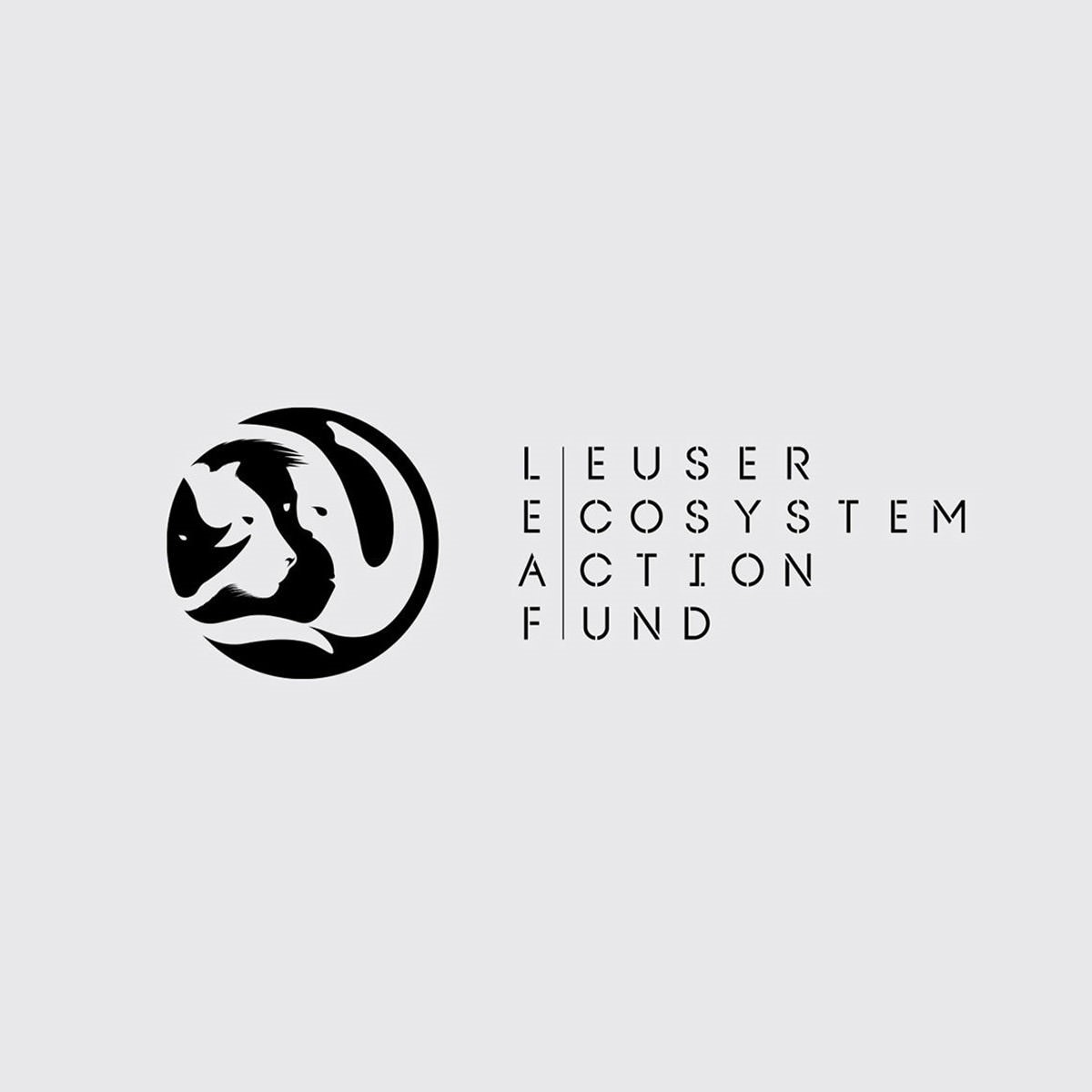 Leuser Ecosystem Action Fund [LEAF] horizontal logo lock-up. Client: DiCaprio foundation + Sumatran Orangutan Society [SOS].