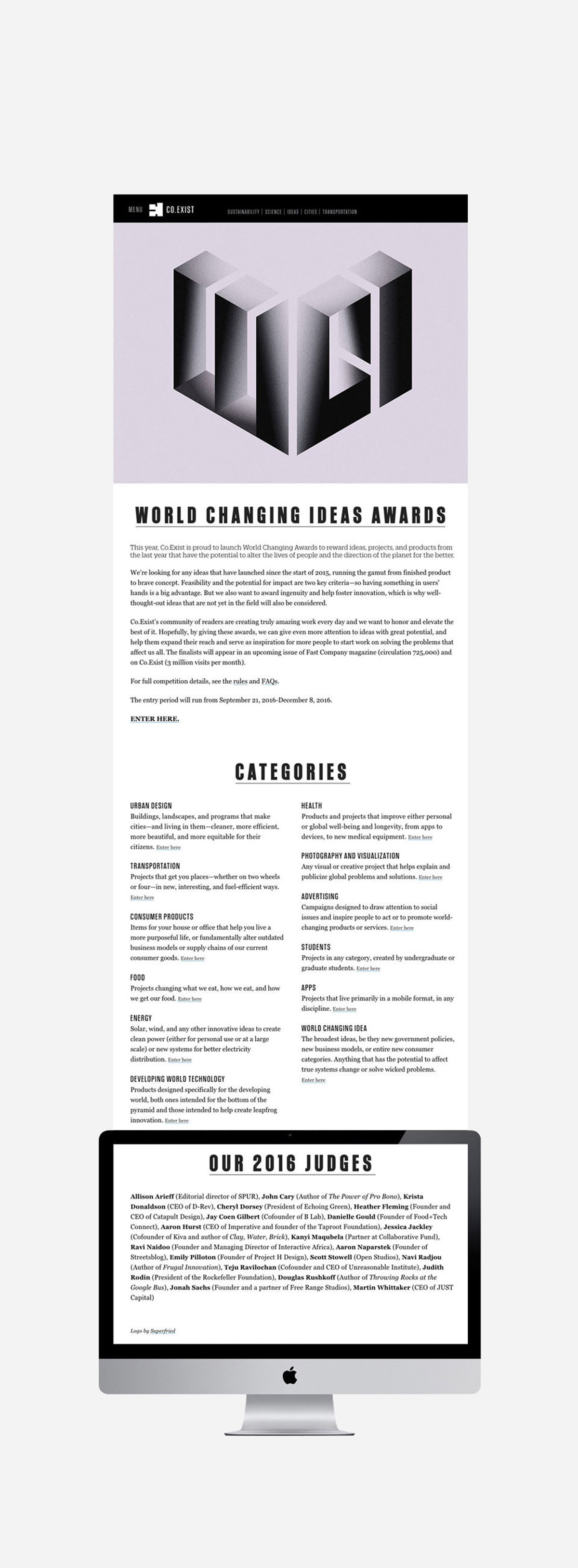 Fast Company. World Changing Ideas Awards webpage. Brand identity by Superfried.