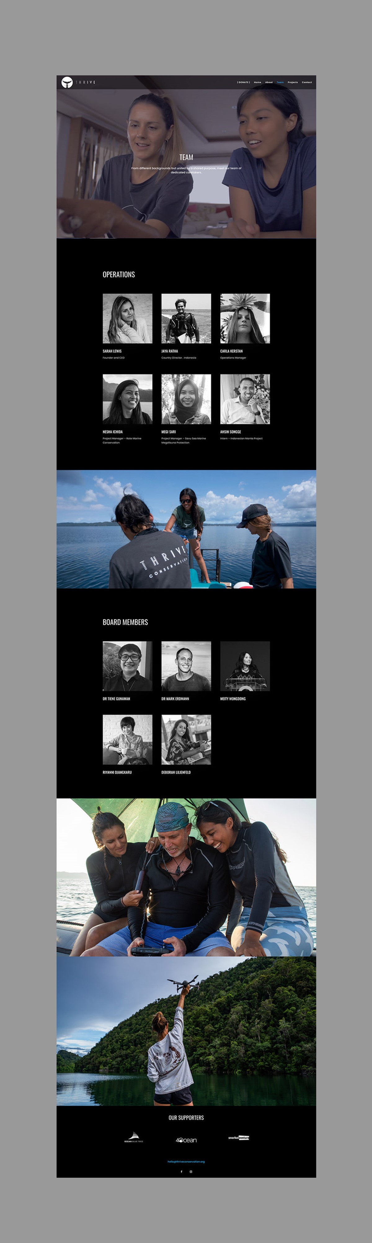 Thrive Conservation. Website. Team page. Website design by Superfried.
