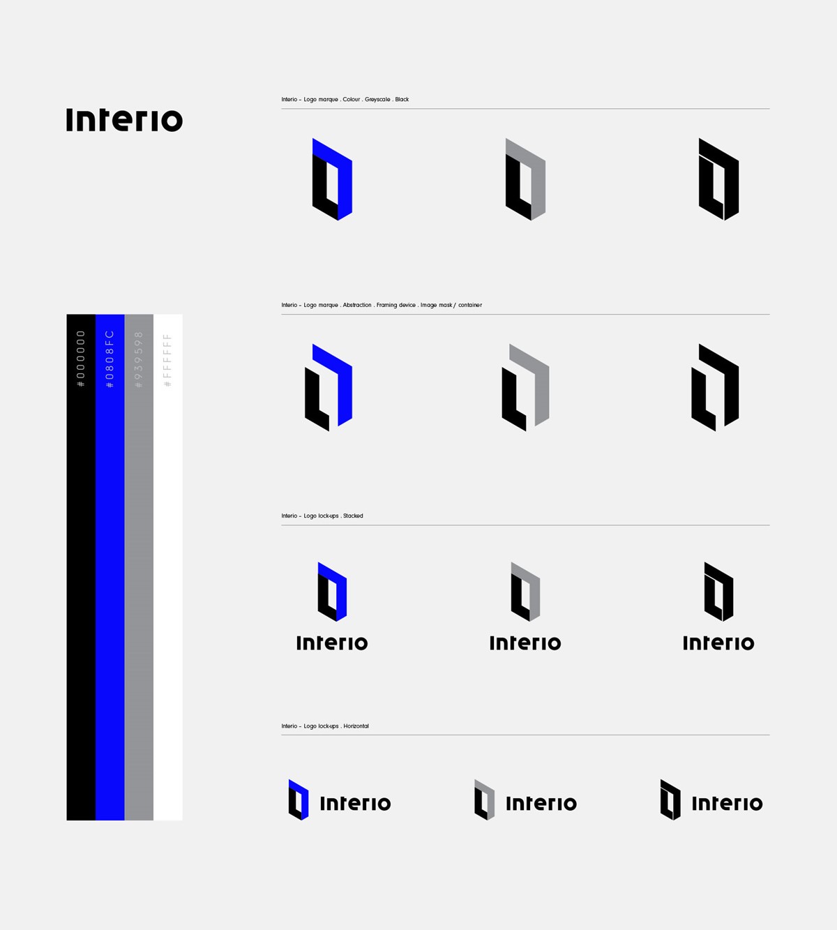 Interio. Branding styles featuring logo lock-ups. Superfried design studio. Manchester.