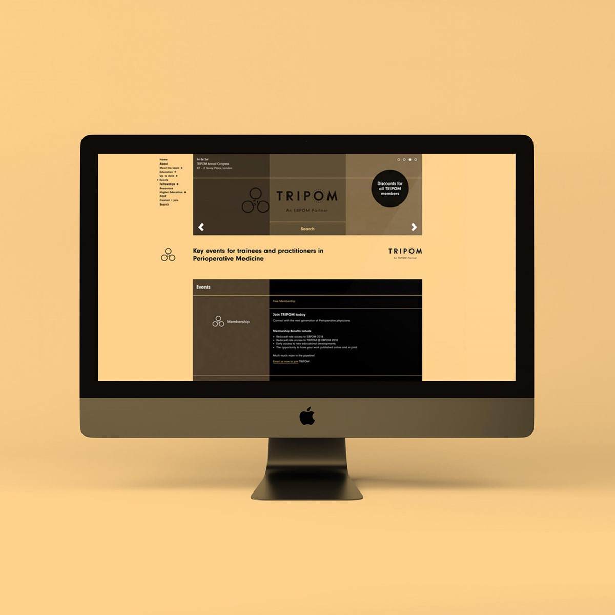 TRIPOM. Website. Peach. Brand identity and website design by Superfried.