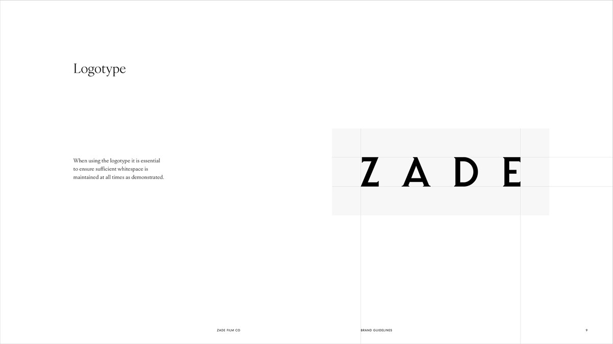 Zade Film Co. Logotype whitespace guidelines by Superfried design studio, Manchester.