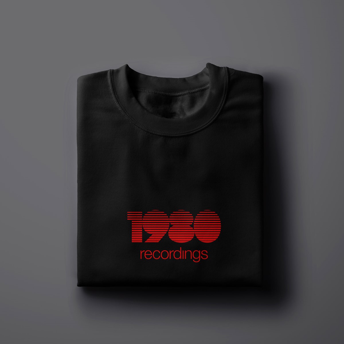 1980 Recordings. Logotype branded t-shirt mock-up. Brand identity design by Superfried.