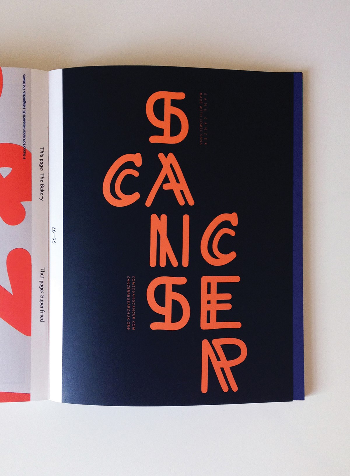 Comic Sans for Cancer. Charity exhibition book. Submission by Superfried.