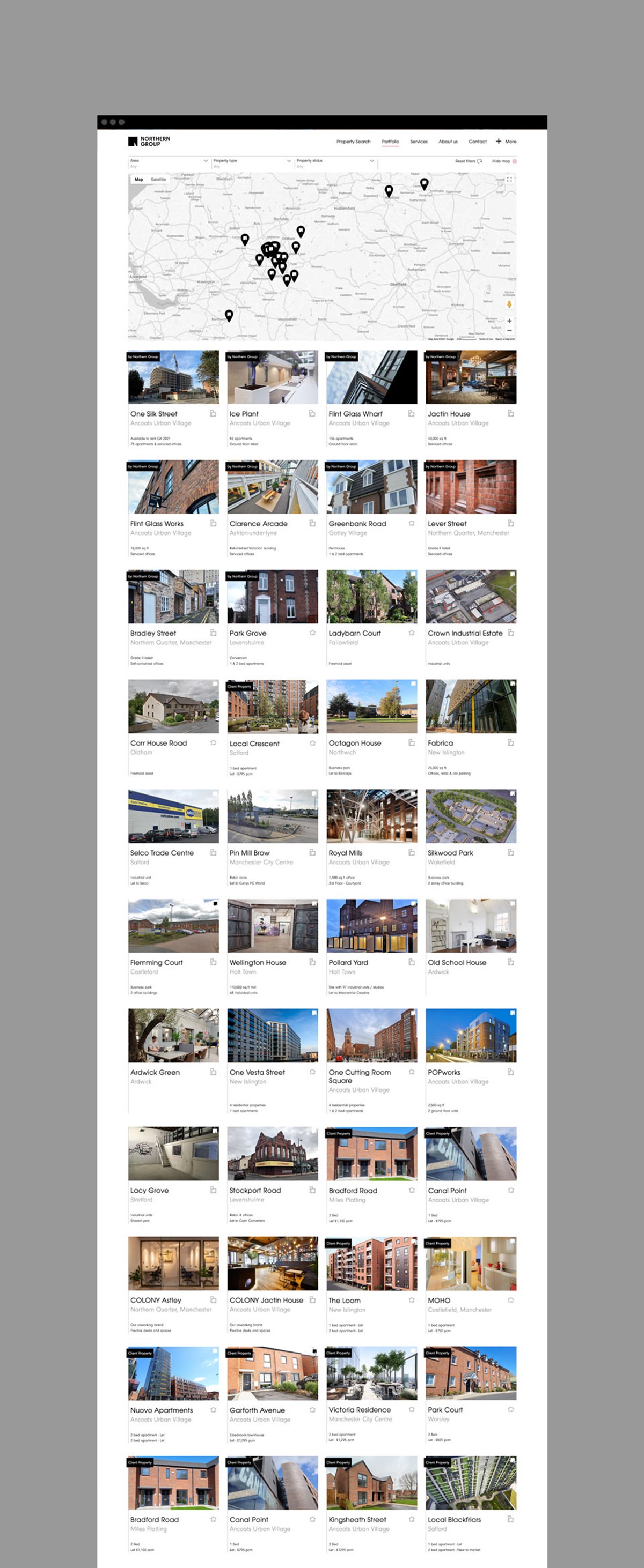 Northern Group. Website. Development search page. Design by Superfried. Developed by HiFi.