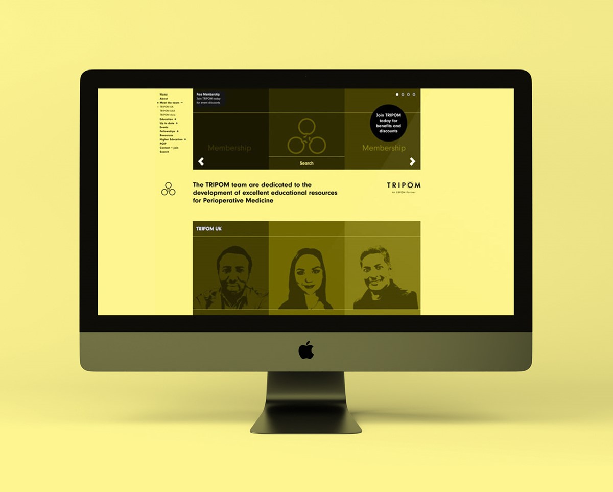 TRIPOM. Website. Yellow. Brand identity and website design by Superfried.