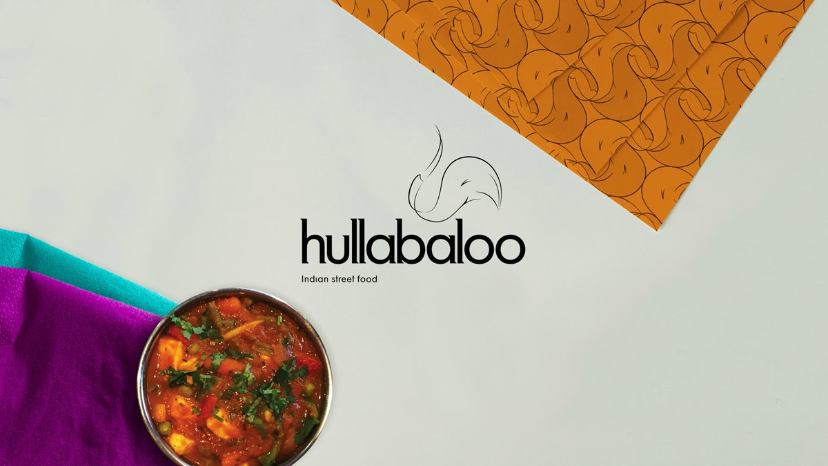 Hullabaloo. Indian Street Food. Logo lock-up thumbnail. Brand identity design by Superfried.