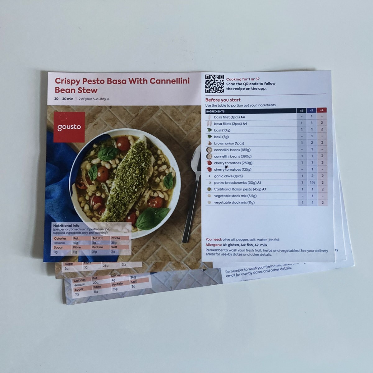 Superfried – Walk the Talk. Testing eco credentials of Gousto recipe boxes. Image of recipe cards. Continuing my path towards eco living. 